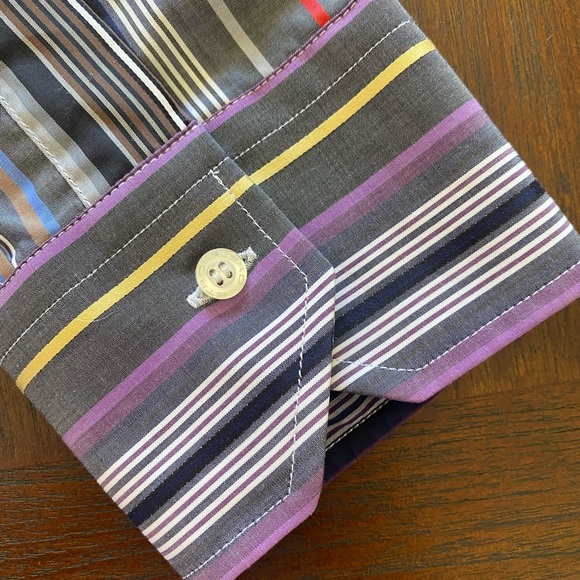 Etro Purple Striped Long Sleeve Dress Shirt XL - Picture 4 of 7